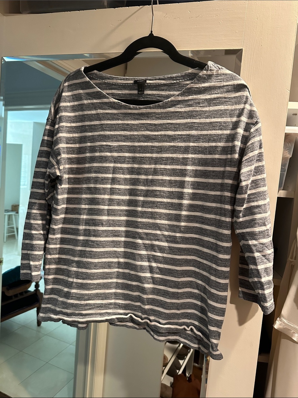 J. Crew Gray and White Striped Knit Top